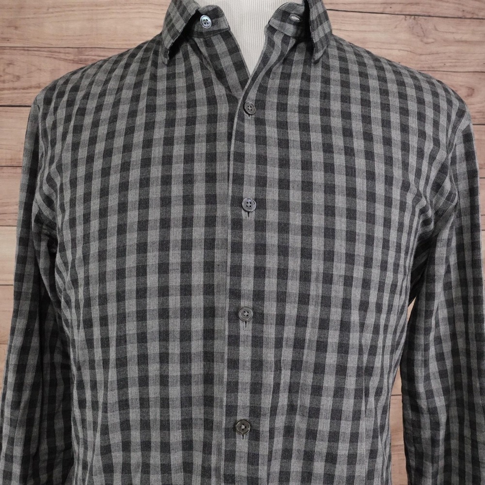 ZACHARY PRELL Shirt Mens L Gray Check Long Sleeve Button-Up Flannel Casual